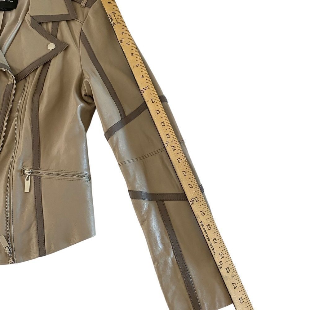 Bebe retro Leather jacket beige /taupe lots of details - Picture 11 of 16